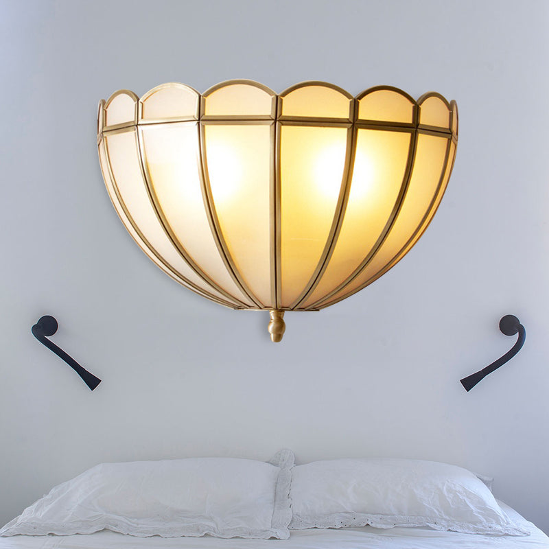 Skørter | Hemisphere Wall Light Traditional Structured White/Cream Glass 2 Bulbs Wall Mounted Lamp for Bedroom