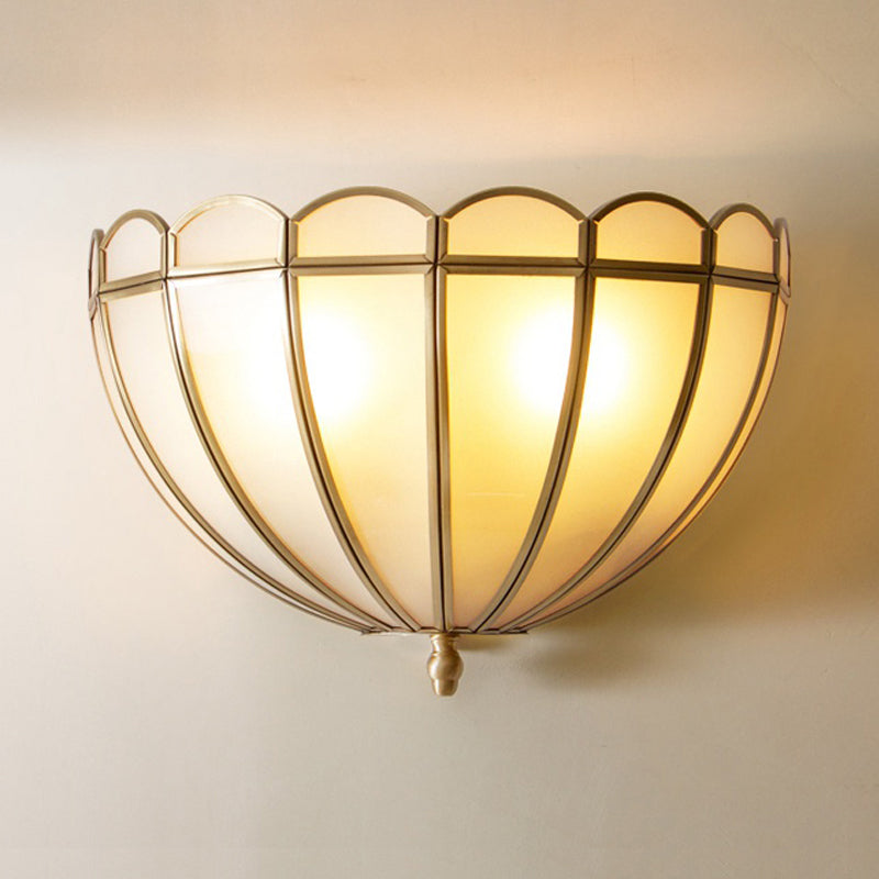 Skørter | Hemisphere Wall Light Traditional Structured White/Cream Glass 2 Bulbs Wall Mounted Lamp for Bedroom