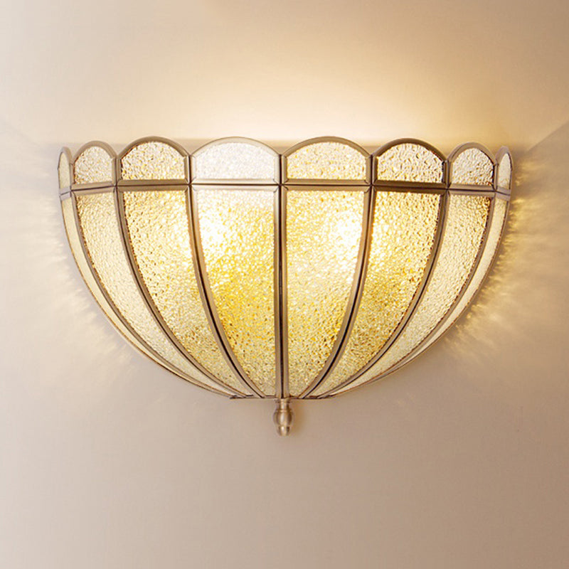 Skørter | Hemisphere Wall Light Traditional Structured White/Cream Glass 2 Bulbs Wall Mounted Lamp for Bedroom