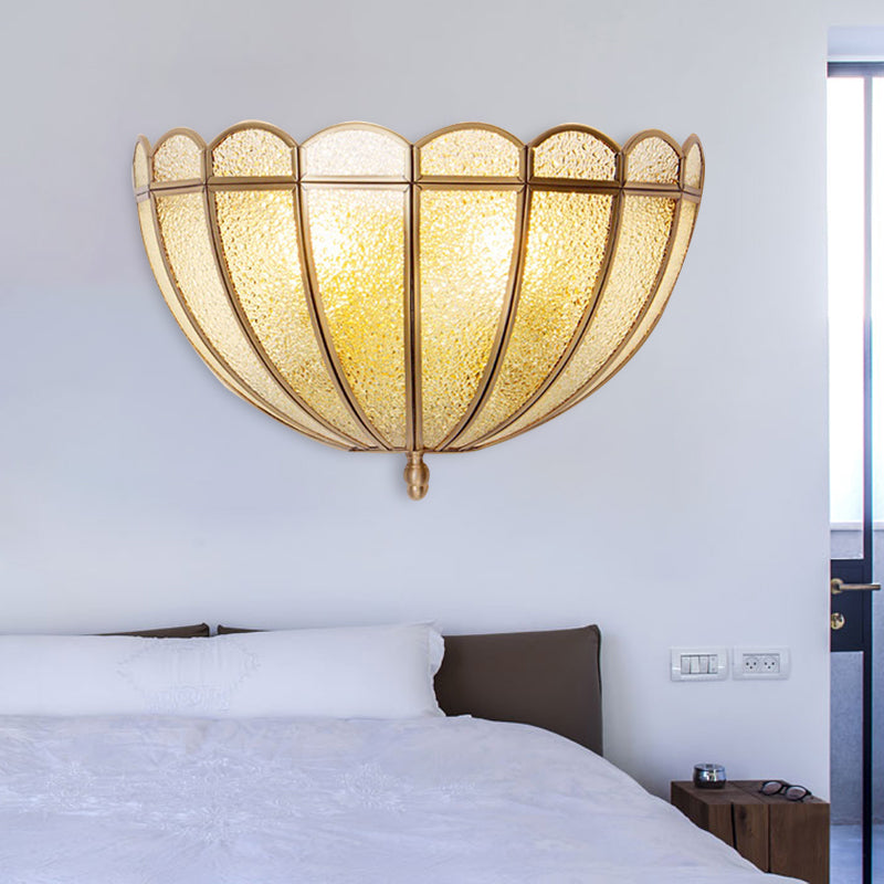 Skørter | Hemisphere Wall Light Traditional Structured White/Cream Glass 2 Bulbs Wall Mounted Lamp for Bedroom