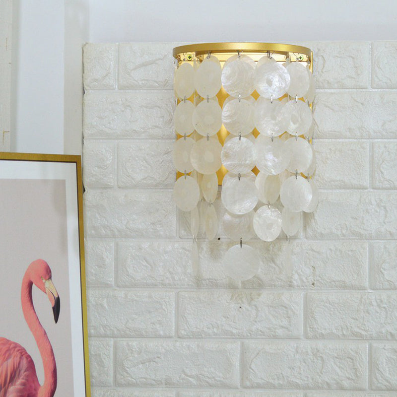 Lisslune | Shell Circle Strands Wall Lamp Country Style 1 Main Bed Sconce Light in Gold