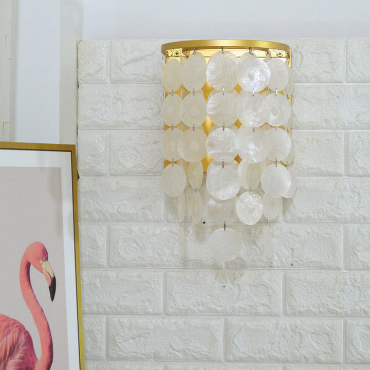 Lisslune | Shell Circle Strands Wall Lamp Country Style 1 Main Bed Sconce Light in Gold