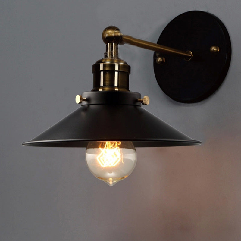 Lisslune | Adjustable Gradual Shade Metal Wall Lamp Vintage 1 Bulb Bedroom Reading Wall Light in Black