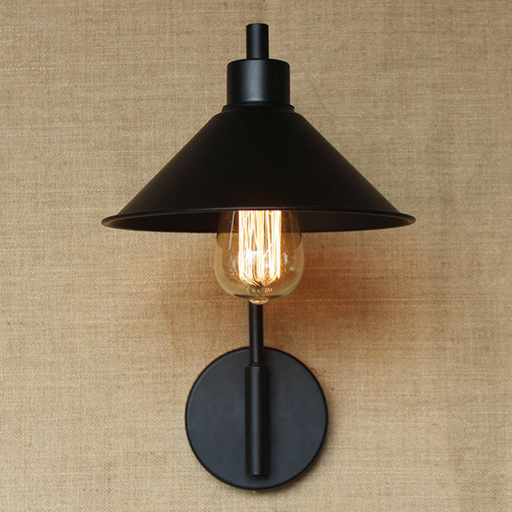 Lisslune | Conical Nightstand Reading Light Retro Metal 1-Light Black Wall-Mounted Lamp with Beveled Edge