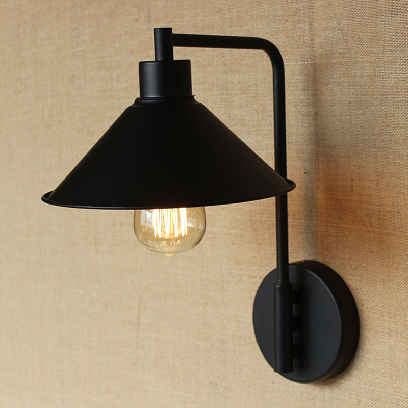 Lisslune | Conical Nightstand Reading Light Retro Metal 1-Light Black Wall-Mounted Lamp with Beveled Edge