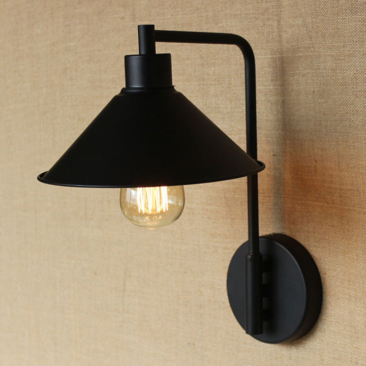 Lisslune | Conical Nightstand Reading Light Retro Metal 1-Light Black Wall-Mounted Lamp with Beveled Edge