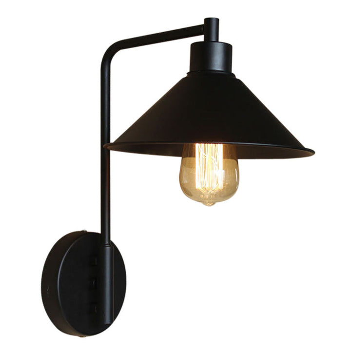 Lisslune | Conical Nightstand Reading Light Retro Metal 1-Light Black Wall-Mounted Lamp with Beveled Edge