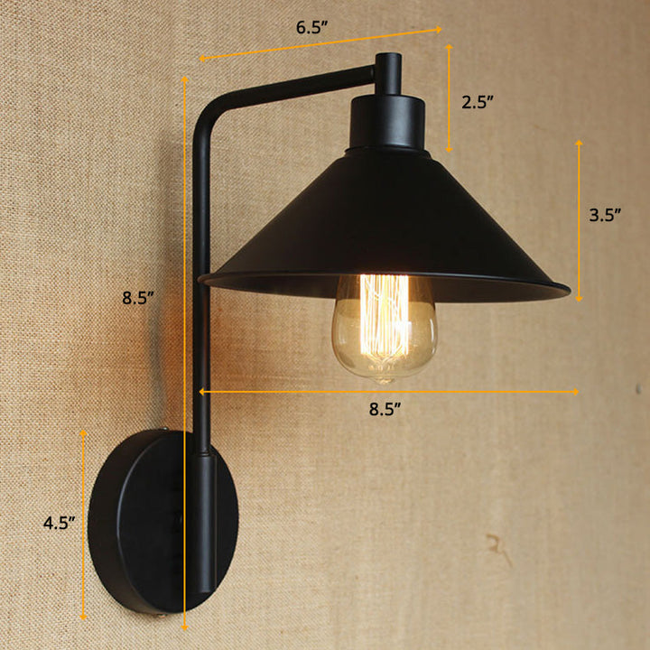 Lisslune | Conical Nightstand Reading Light Retro Metal 1-Light Black Wall-Mounted Lamp with Beveled Edge