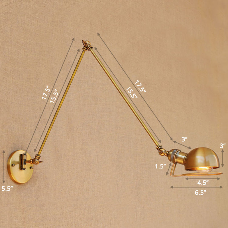 Lisslune | Single Dome Wall Light Reading Lamp in Industrial Style with Swivel Arm
