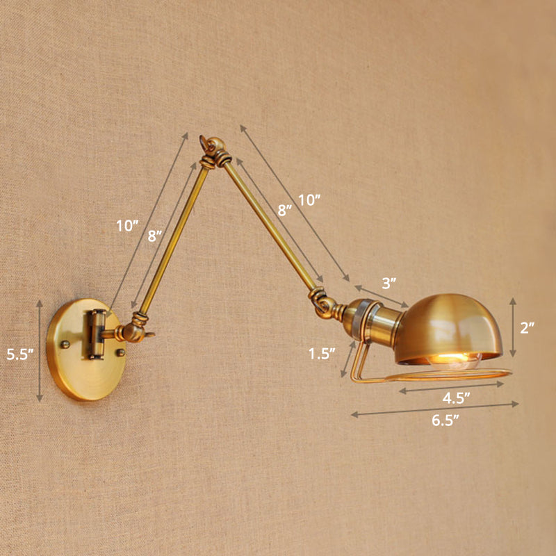 Lisslune | Single Dome Wall Light Reading Lamp in Industrial Style with Swivel Arm