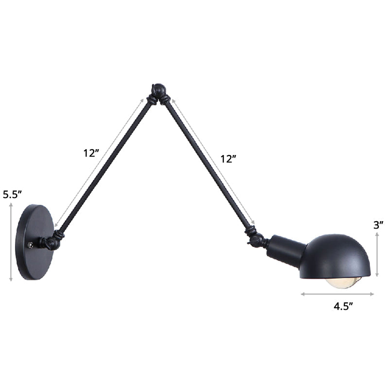 Lisslune | Single Dome Wall Light Reading Lamp in Industrial Style with Swivel Arm