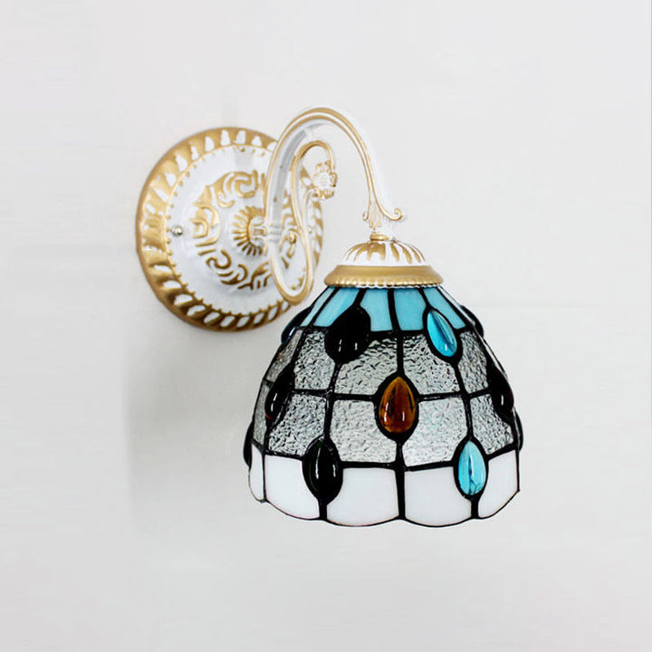 Lisslune | 1-Head Shade Wall Lamp Tiffany Style Handmade Glass Wall Lamp for Living Room