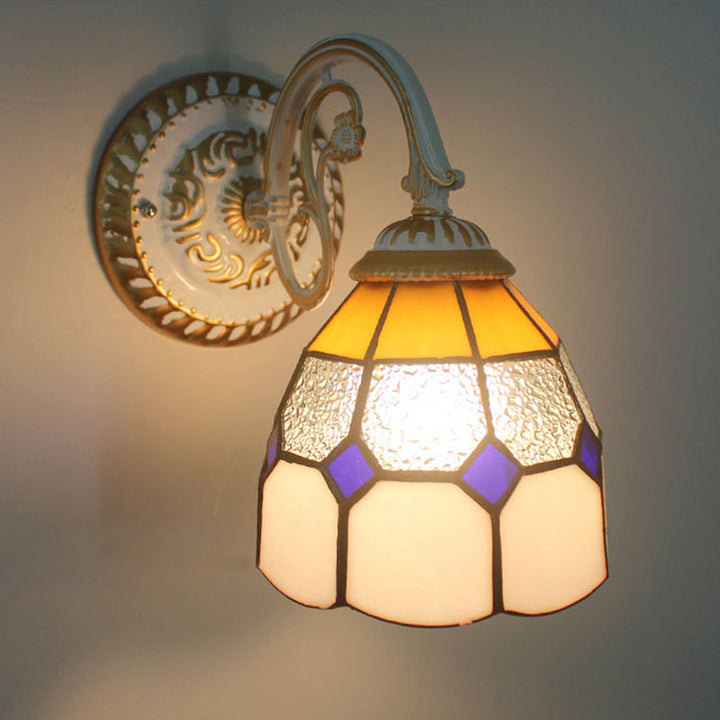 Lisslune | 1-Head Shade Wall Lamp Tiffany Style Handmade Glass Wall Lamp for Living Room