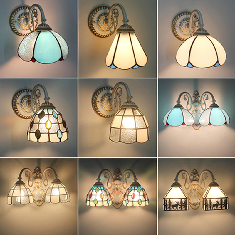 Lisslune | 1-Head Shade Wall Lamp Tiffany Style Handmade Glass Wall Lamp for Living Room