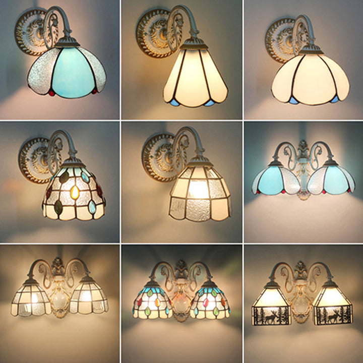 Lisslune | 1-Head Shade Wall Lamp Tiffany Style Handmade Glass Wall Lamp for Living Room