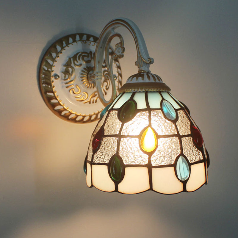 Lisslune | 1-Head Shade Wall Lamp Tiffany Style Handmade Glass Wall Lamp for Living Room