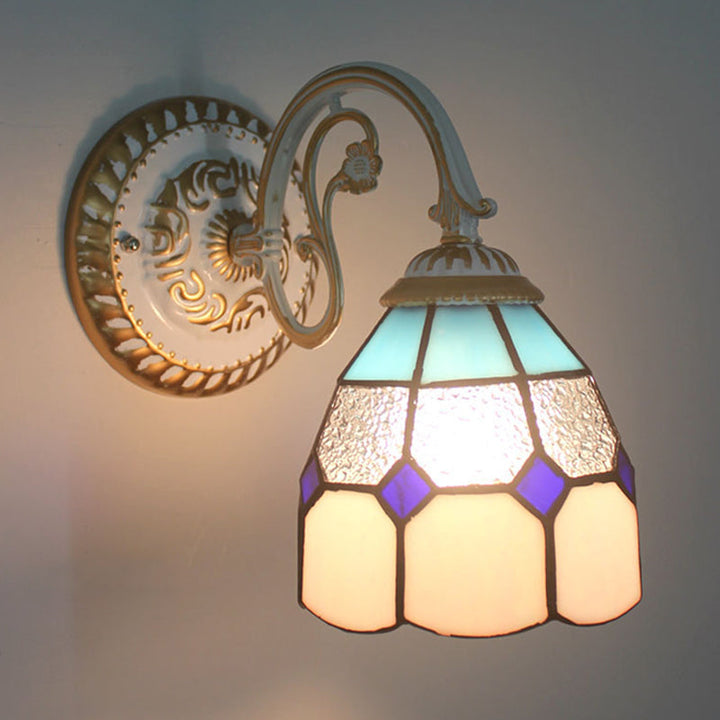 Lisslune | 1-Head Shade Wall Lamp Tiffany Style Handmade Glass Wall Lamp for Living Room