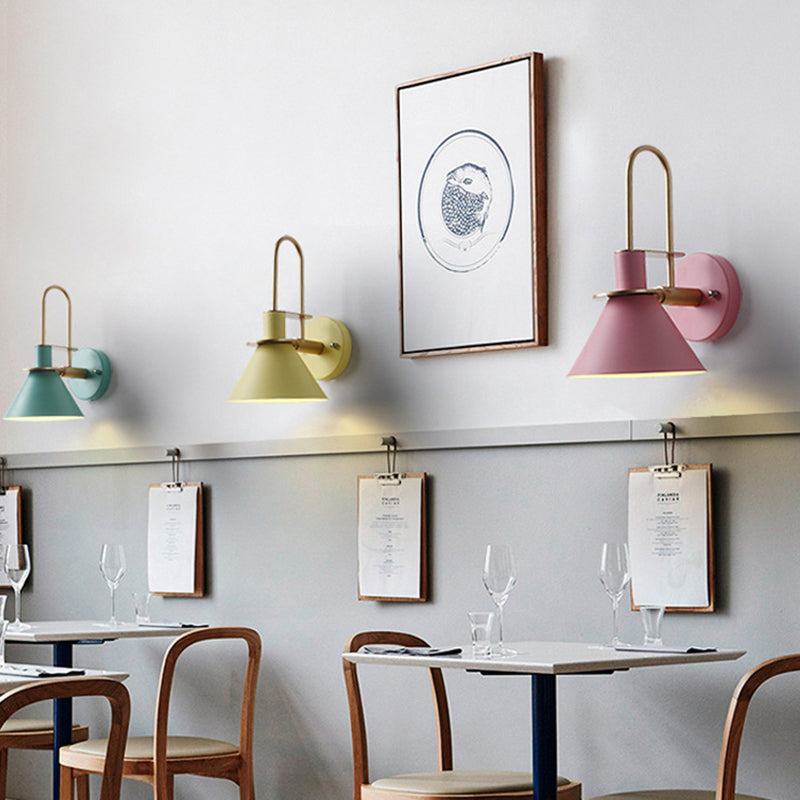 Lisslune | Macaron 1-Head Wall Light Bugle-shaped Wall Lamp with Metal Shade for Bedroom