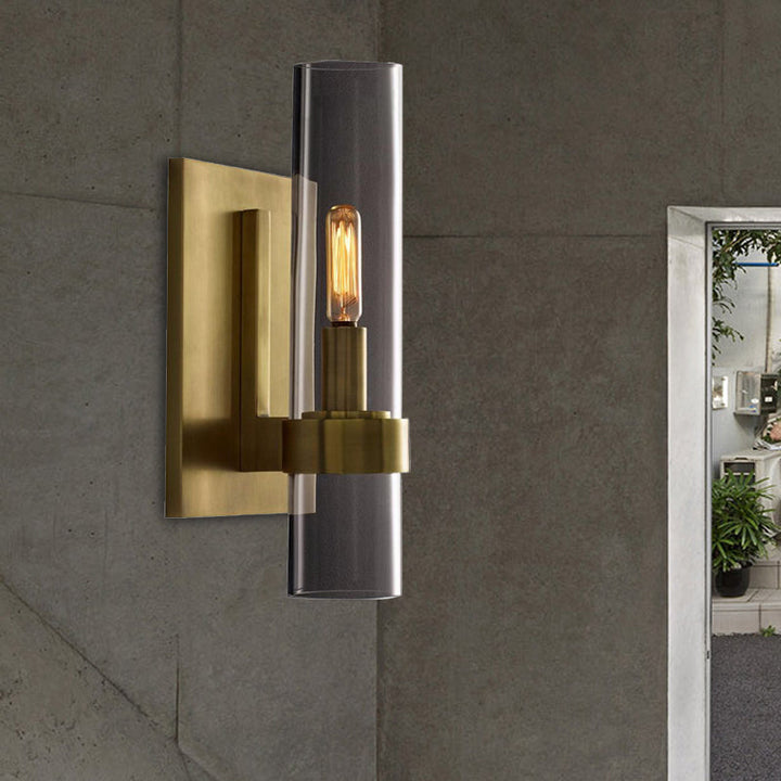 Skørter | Cylinder Wall Lamp Traditional Clear Glass 2.5"/5" Wide 1 Head Black/Brass Wall Lamp Mounting for Stair
