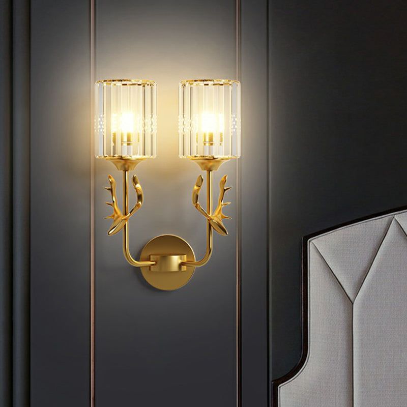 Lisslune | Cylinder Wall Mount Light Nordic Crystal Prism Wall Lamp with Coral Widget