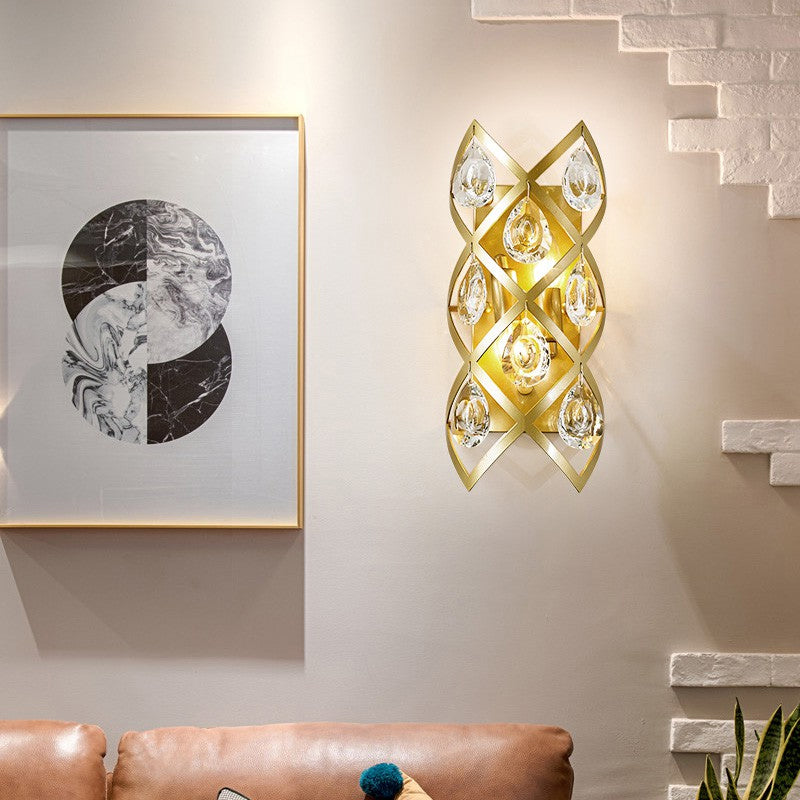 Skørter | Metal Spiral Wall Lamp Traditionary 2 Heads Gold Wall Lighting with Crystal Drop for Bedside