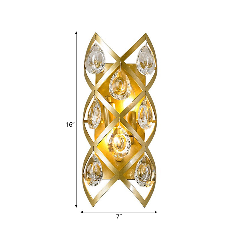 Skørter | Metal Spiral Wall Lamp Traditionary 2 Heads Gold Wall Lighting with Crystal Drop for Bedside