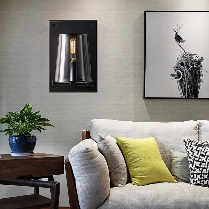 Skørter | 1 Light Living Room Wall Lamp Traditional Black/Gold Wall Lighting Fixture with Cone Clear Glass Shade