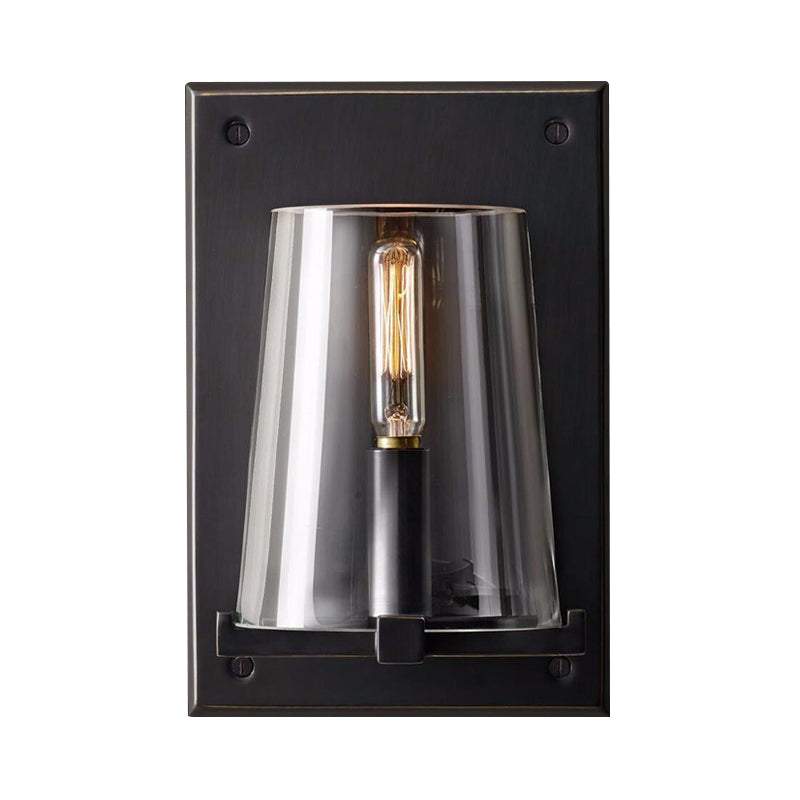Skørter | 1 Light Living Room Wall Lamp Traditional Black/Gold Wall Lighting Fixture with Cone Clear Glass Shade