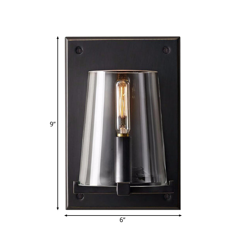 Skørter | 1 Light Living Room Wall Lamp Traditional Black/Gold Wall Lighting Fixture with Cone Clear Glass Shade
