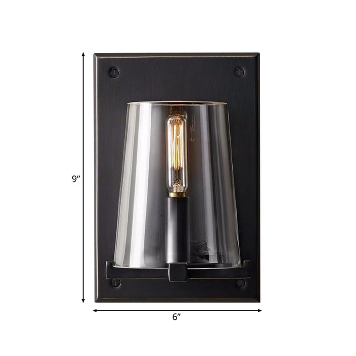 Skørter | 1 Light Living Room Wall Lamp Traditional Black/Gold Wall Lighting Fixture with Cone Clear Glass Shade