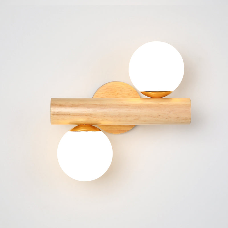Lisslune | White glass ball rotating wall lamp Nordic 2 bulbs wooden wall-mounted lamp for bedroom