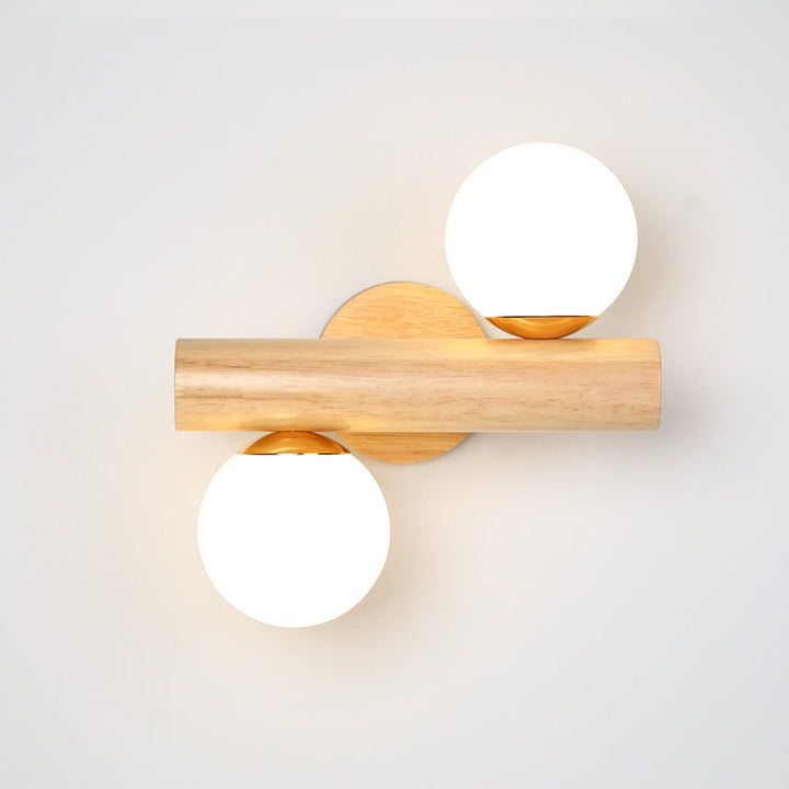 Lisslune | White glass ball rotating wall lamp Nordic 2 bulbs wooden wall-mounted lamp for bedroom