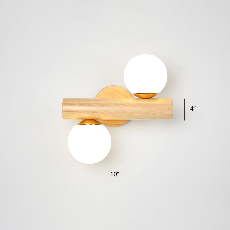 Lisslune | White glass ball rotating wall lamp Nordic 2 bulbs wooden wall-mounted lamp for bedroom