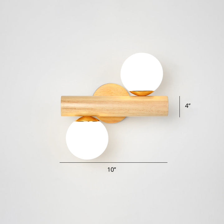 Lisslune | White glass ball rotating wall lamp Nordic 2 bulbs wooden wall-mounted lamp for bedroom