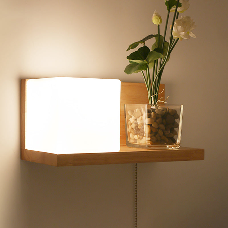 Lisslune | Geometric Stair Wall Lighting Cream Glass Single Minimalist Surface Mounted Wall Light from Wood