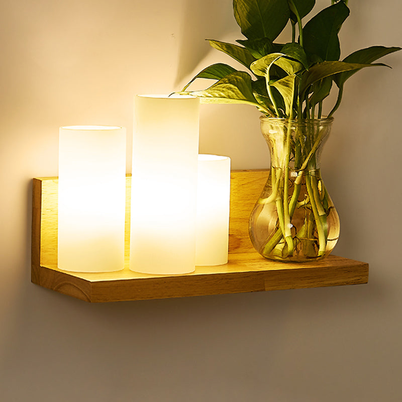 Lisslune | Geometric Stair Wall Lighting Cream Glass Single Minimalist Surface Mounted Wall Light from Wood