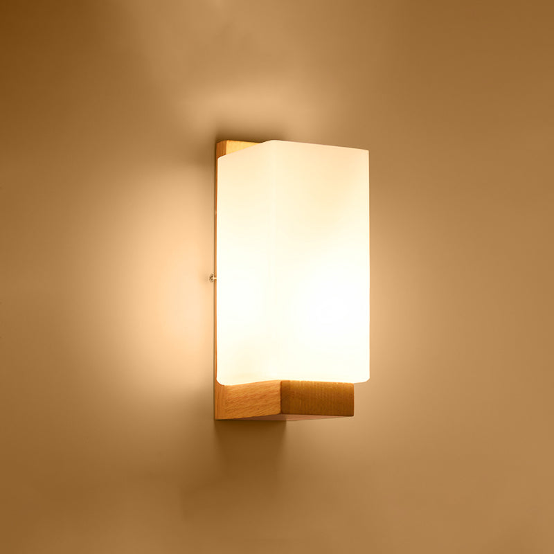 Lisslune | Geometric Stair Wall Lighting Cream Glass Single Minimalist Surface Mounted Wall Light from Wood