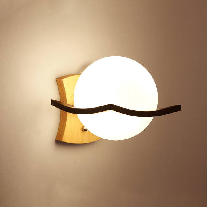 Lisslune | Geometric Stair Wall Lighting Cream Glass Single Minimalist Surface Mounted Wall Light from Wood