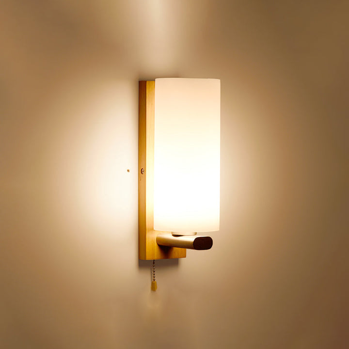 Lisslune | Geometric Stair Wall Lighting Cream Glass Single Minimalist Surface Mounted Wall Light from Wood
