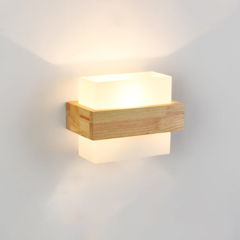 Lisslune | Geometric Stair Wall Lighting Cream Glass Single Minimalist Surface Mounted Wall Light from Wood