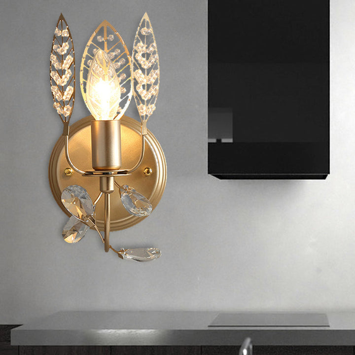 Skørter | Leaf Metal Wall Lamp Tradition 1 Head Gold Mounted Wall Sconce with Crystal Bead for Nightstand