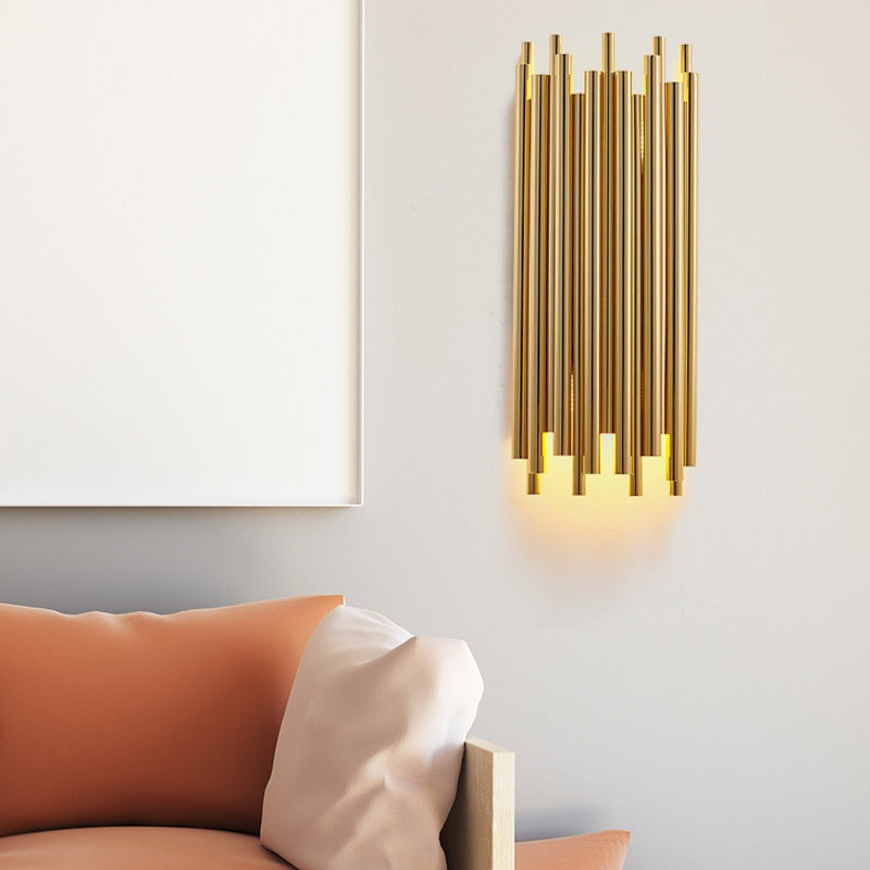 Skørter | 16"/19.5" Width Pipe Wall Lamp Traditional Metal 4 Heads Gold Wall Light for Living Room