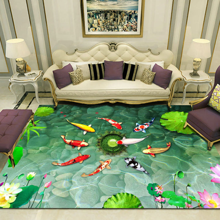 Lisslune | Novelty 3D Ocean printed rug Multicolored Polyester rug with non-slip backing Easy-care rug for the living room