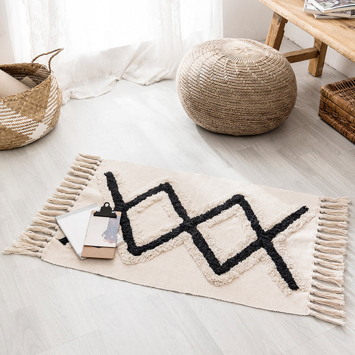 Lisslune | Western geometric printed carpet Multicolored jute carpet Pet-friendly, stain-resistant indoor runner with fringes for the room