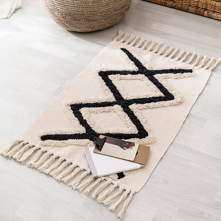 Lisslune | Western geometric printed carpet Multicolored jute carpet Pet-friendly, stain-resistant indoor runner with fringes for the room
