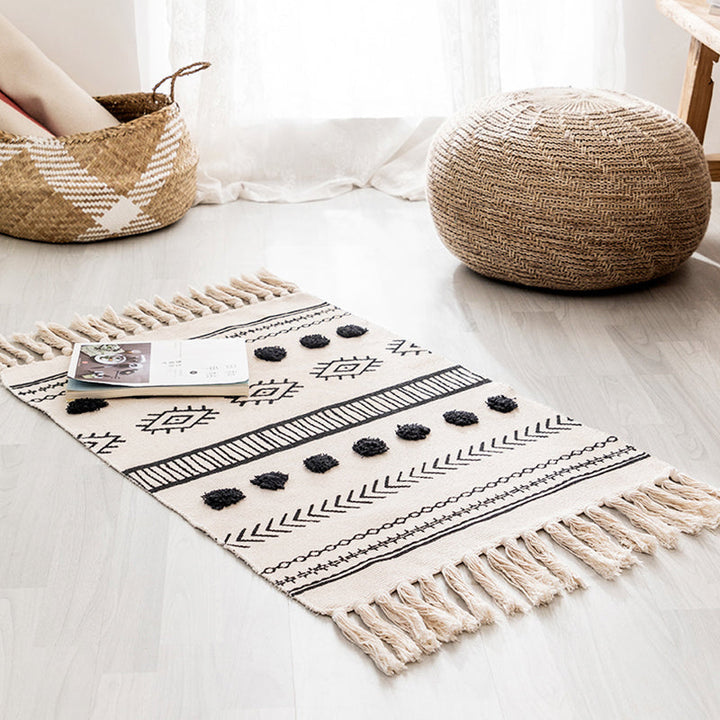 Lisslune | Western geometric printed carpet Multicolored jute carpet Pet-friendly, stain-resistant indoor runner with fringes for the room