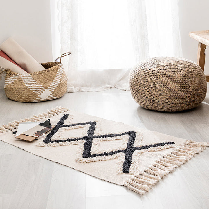 Lisslune | Western geometric printed carpet Multicolored jute carpet Pet-friendly, stain-resistant indoor runner with fringes for the room
