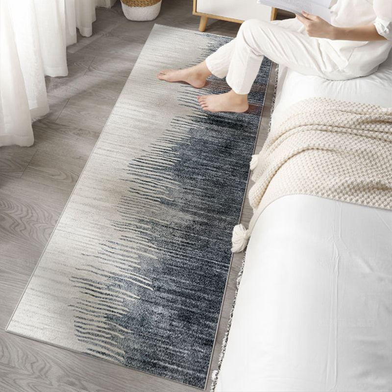 Lisslune | Minimalist bedroom mat dark gray-white abstract printed carpet made of polyester non-slip back maintenance-friendly carpet