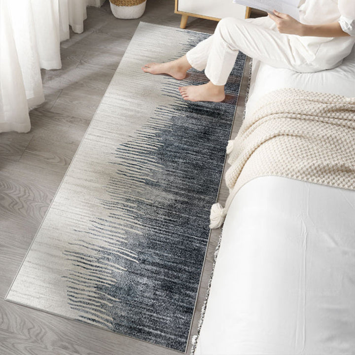 Lisslune | Minimalist bedroom mat dark gray-white abstract printed carpet made of polyester non-slip back maintenance-friendly carpet