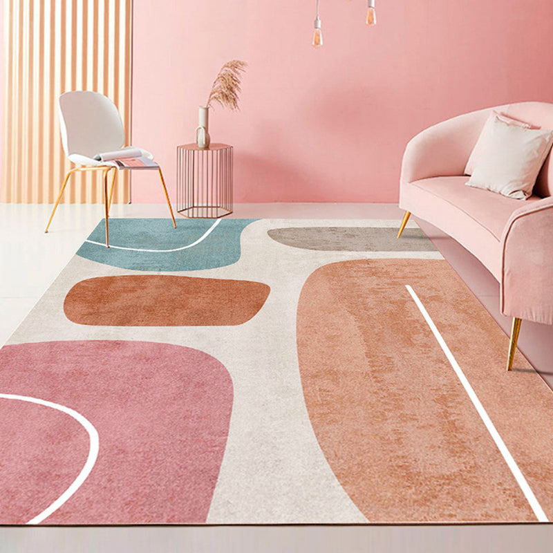 Lisslune | Multicolored Scandinavian rug made of polyester hand-printed indoor rug pet-friendly easy-care area rug for the living room